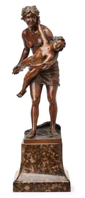 Bronze Helmuth Schievelkamp  "Spiel in den Wellen", wohl um 1880.