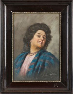 Pastellkreidezeichnung Leopold Schmutzler "Portrait einer Frau mit Kreolen"