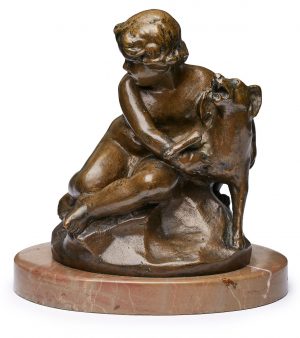 Kl. Bronze "Putto mit Hund" Ende 19. Jh.