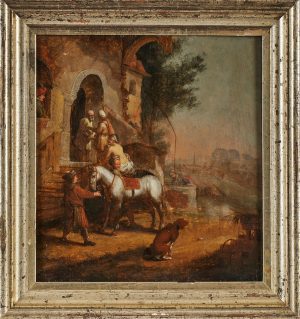 Lot 315: Gemälde Landschaftsmaler 18. Jh. "Herberge am Fluss"