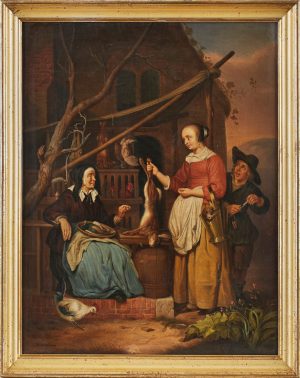 Lot 313: Gemälde Genremaler 19. Jh. "Frau beim Wildbrethändler"