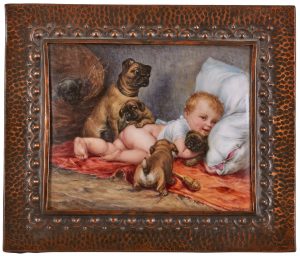 Emaillemalerei sign. Habert "Die Welpenschar", deutsch Ende 19. Jh.