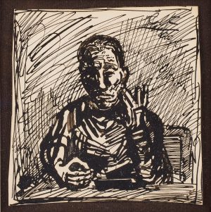 Tuschfederzeichnung a.r. penck "Sitzender Mann".