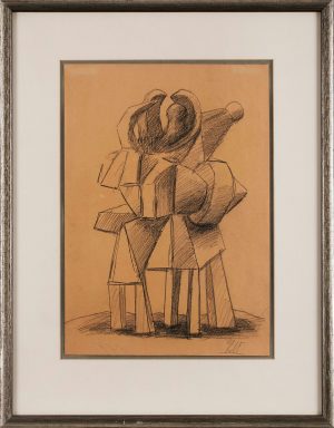 Kohlezeichnung a.r. penck "Kubistische Figur".