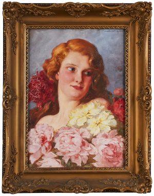 Lot 106: Gemälde Mária Szántho "Porträt einer jungen Frau mit Blumenschmuck"