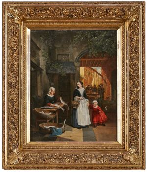 Gemälde Sign. C. van Ravensnaay "Auf dem Fischmarkt"