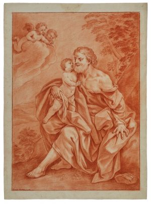 Lot 404: Rötelzeichnung bezeichnet Alexander Marche u. J.J. Rugendas "Joseph mit dem Jesus Knaben"