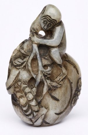 Lot 162 Online Only: Kl. Schnitzerei Affe auf Kürbis, wohl China um 1900.