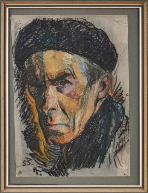 Lot 42: Kohle- und Pastellkreidezeichnung Richard Haberlandt "Selbstbildnis"