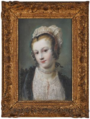 Los 203: Pastellkreidezeichnung um 1800 Rosalba Carriera "Bildnis einer jungen Dame mit Haube"