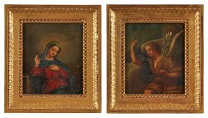 Los 219: Paar Gemälde Sakralmaler um 1820 "Hl. Maria und Engel mit Palmzweig"