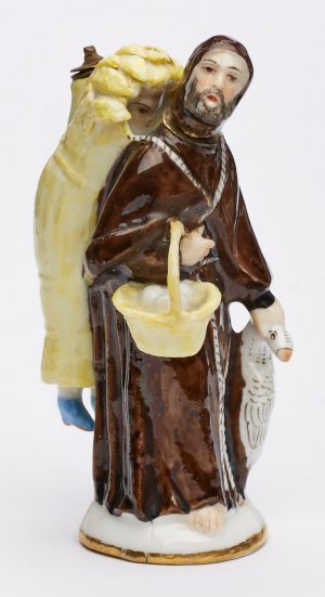 Lot 28/26 Kl. Flakon "Mönch mit verstecktem Kind", Meissen-Stil, wohl Thüringen um 1900