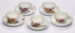 Satz von 5 Tessen mit UT, Meissen Punktzeit (1763-´80)