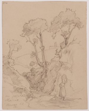 Bleistiftzeichnung Friedrich II Preller "Italienische Landschaft mit Trägerin"
