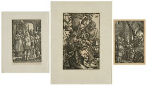 210/395 3 Holzschnitte Hans Sebald Beham "Christus vor Kaiphas"