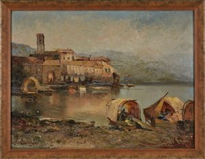 210/315 Gemälde Ludwig Gschosmann "Italienische Uferszene"