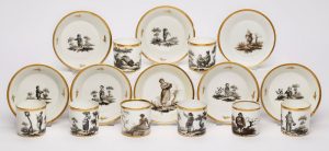 708/747 Satz von 8 Tassen mit UT, Frankreich Anf. 19. Jh.