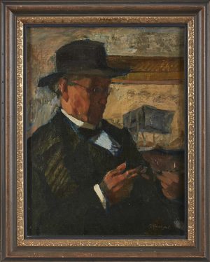 210/189 Gemälde Paul Henschel "Mann mit Hut"