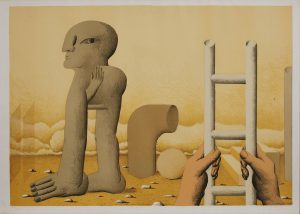 2110/134 Farblithographie Horst Antes "Figur und Hände mit Leiter"