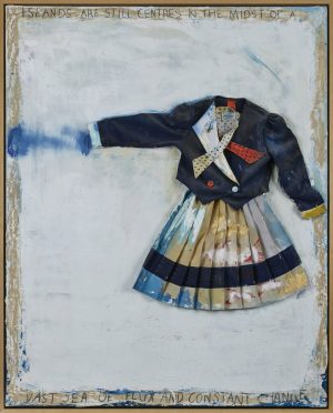 210/74 Collage/Gemälde Sandra Brandeis Crawford "Islands are stil Centers in the Midst of vast  Sea of Flux and Constant Change"