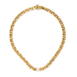 210/1056 Gold-Panzercollier mit Altschliff-Diamant