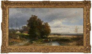 210/224 Gemälde Conrad Wimmer "Kühe an der Schwemme"