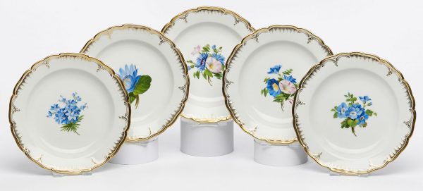 31/2154: Satz von 5 Gebäcktellern, Spät-Biedermeier, KPM Berlin um 1860