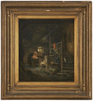 212/182 Gemälde Anton Burger "Wäscherin mit Katze"