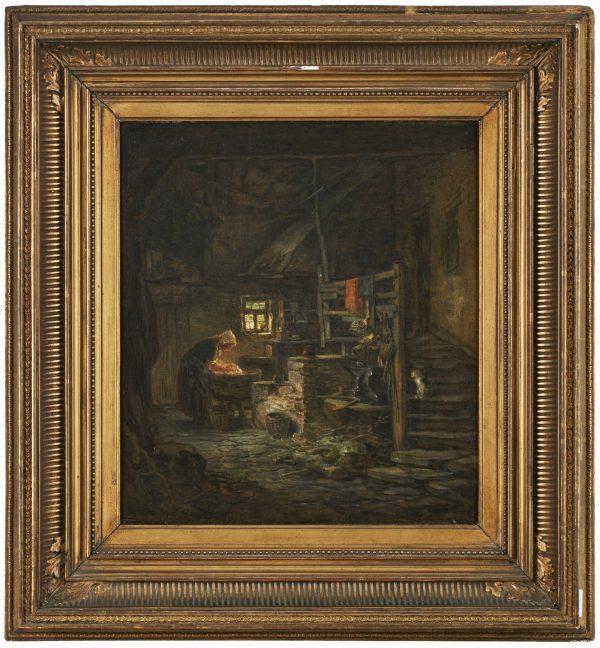 212/182 Gemälde Anton Burger "Wäscherin mit Katze"