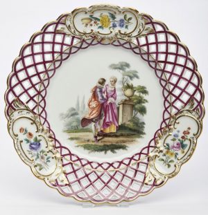 211/679 Durchbruchteller mit Watteau-Szene, Meissen um 1900