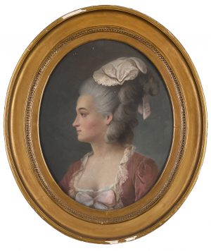 212/234 Pastellkreidezeichnung "Portrait einer Dame mit Haube und Rokokokleid"