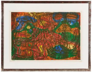 212/114 Farbholzschnitt Georg Heck "o.T. (Abstrakte Komposition in 6 Farben)"