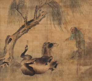 217/450 Tuschpinselzeichnung auf Seide um 1900