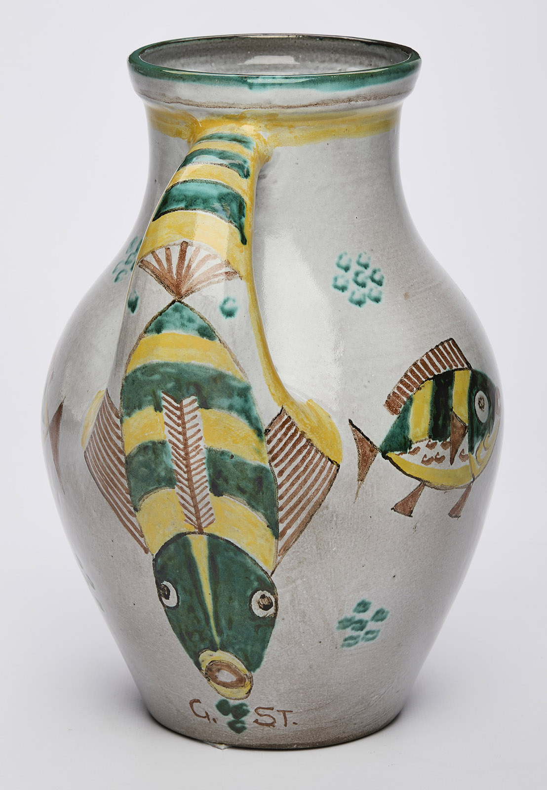 212/529 Keramikkunst Günther Stüdemann Kanne "Fische und Seestern", um 1970. – Bild 3