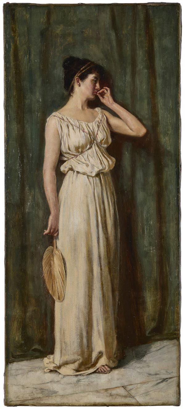 212/137 Gemälde Lawrence Alma-Tadema "Junge Schönheit in einem griechischen Kleid und mit Fächer" um 1896/97