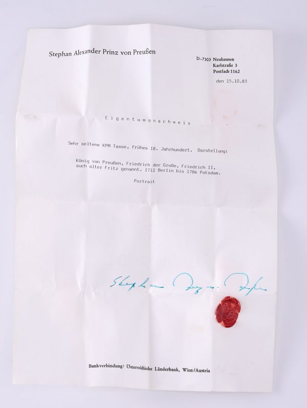 214/592 Portraittasse mit UT "Friedrich der Große", KPM Berlin Anf. 20. Jh. – Bild 2