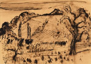 212/117 Bleistift/Tuschezeichnung Georg Heck "Landschaft" 1945