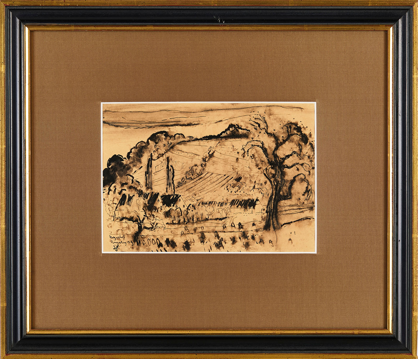 212/117 Bleistift/Tuschezeichnung Georg Heck "Landschaft" 1945 – Bild 2
