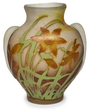 216/679 Gr. Vase "Blüten im Abendlicht", Jugendstil, Gallé um 1905.