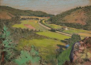 212/280 Pastellkreidezeichnung Ludwig von Hoffmann "Brochterbeck, Westfalen" 1895