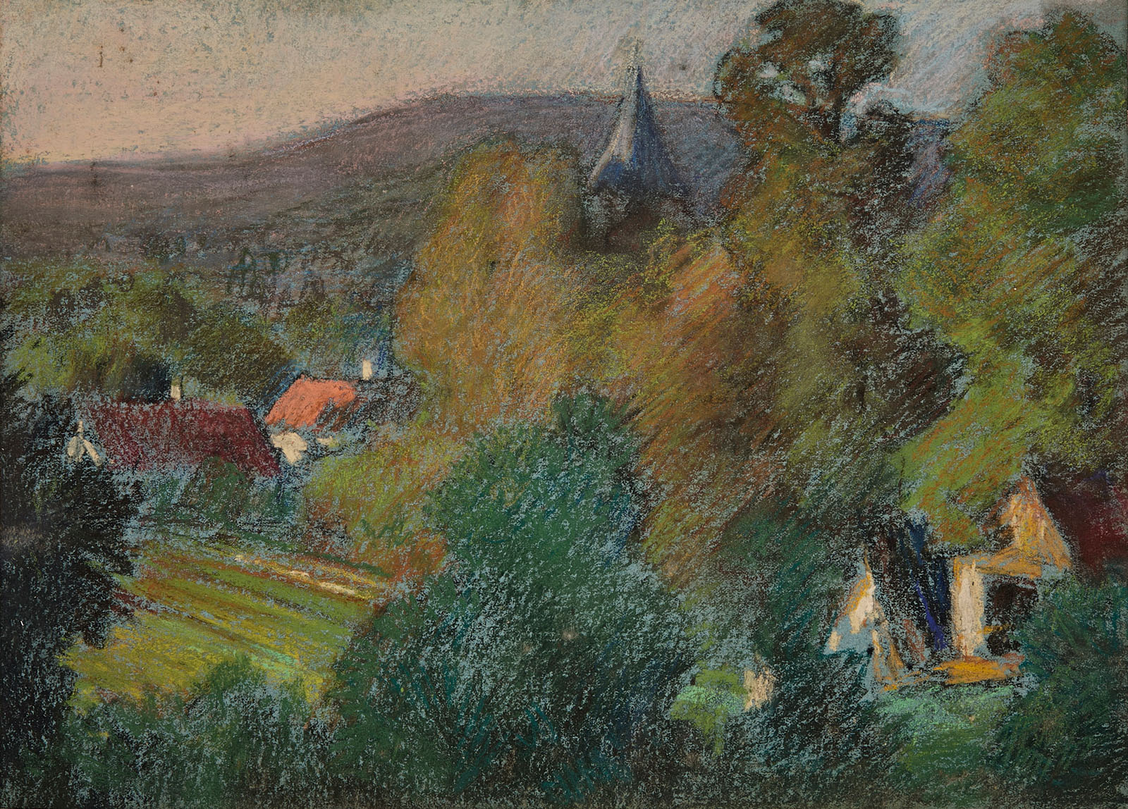 212/284 Pastellkreidezeichnung Ludwig von Hofmann "Brochterbeck, Westfalen" 1895
