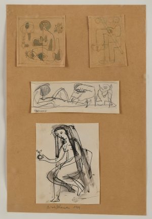 212/29 4 Bleistift und Tuschfederskizzen Hans Bischoffshausen "o.T." 1949