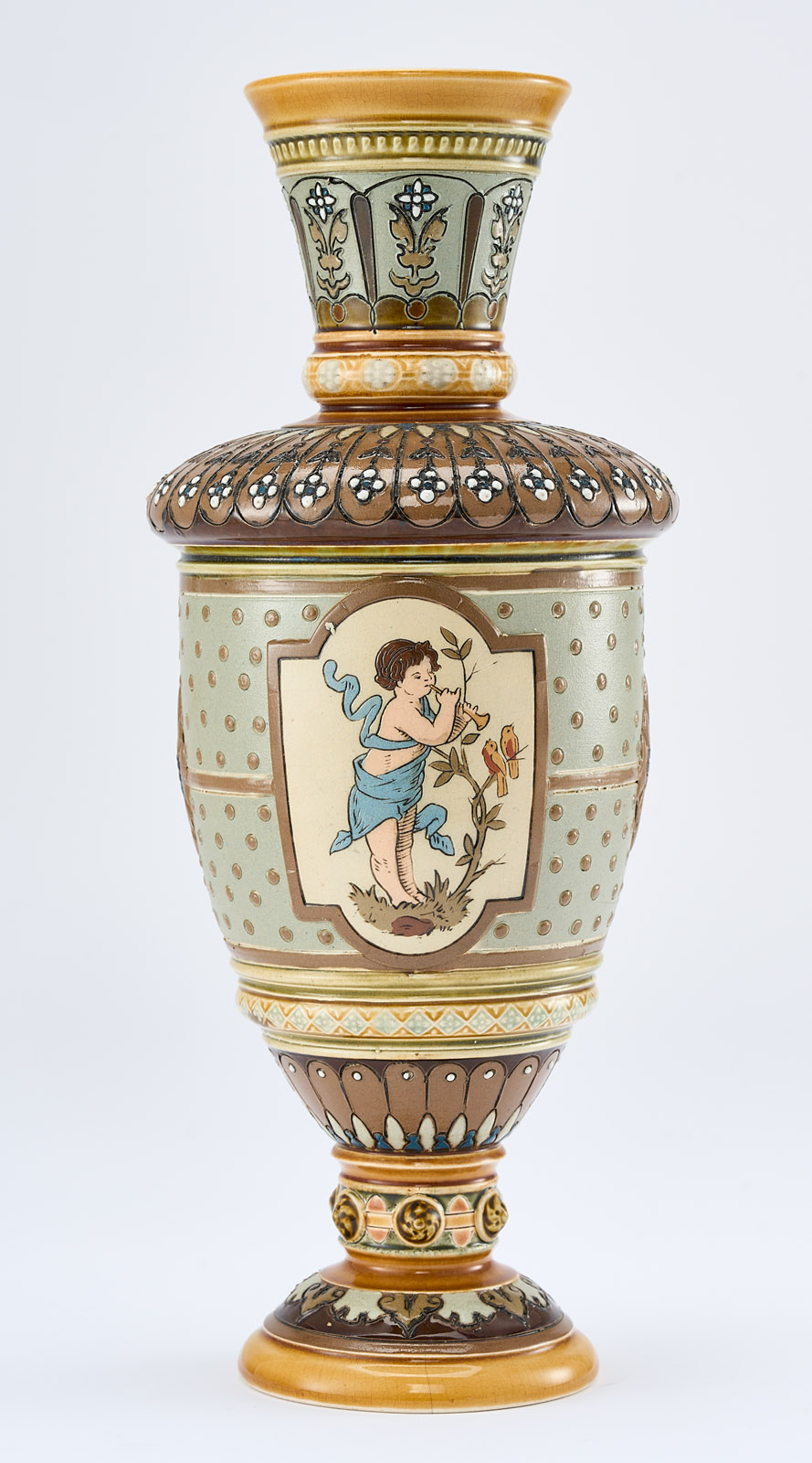 213/687: 3-tlg. Vasen-Garnitur "Jahreszeiten", Historismus, Villeroy & Boch um 1900 – Bild 9