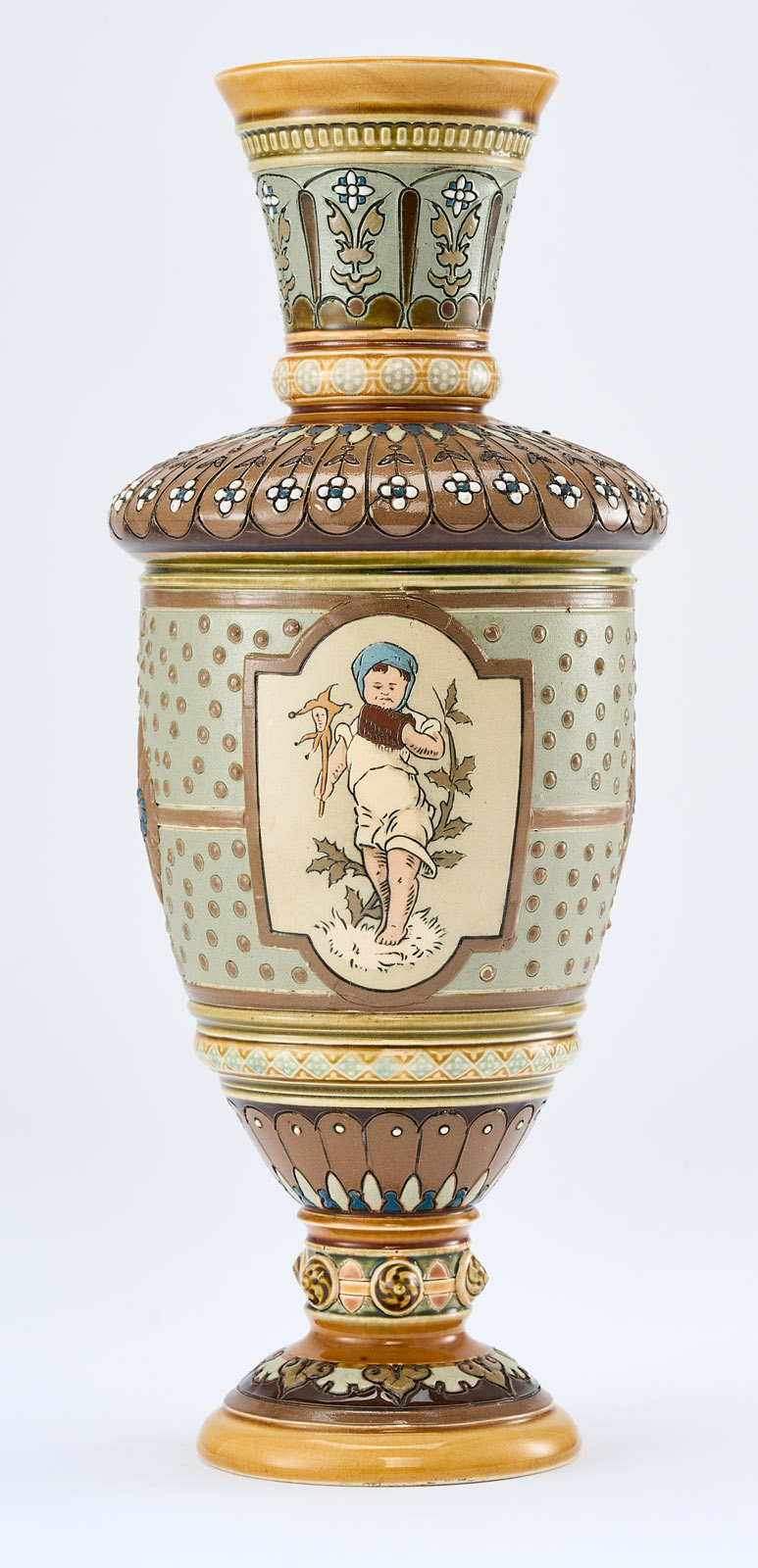 213/687: 3-tlg. Vasen-Garnitur "Jahreszeiten", Historismus, Villeroy & Boch um 1900 – Bild 10