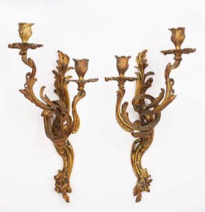 213/479: Paar 2-flamm. Wandappliken, Rokoko-Stil, Frankreich um 1900