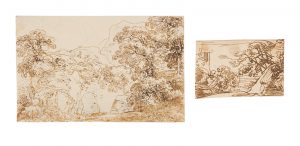 213/371: 2 Sepiafederzeichnungen Franz Kobell