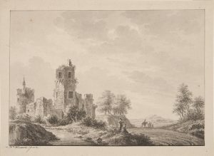 213/369: Lavierte Pinselzeichnung in grau Nicolaas Wicart