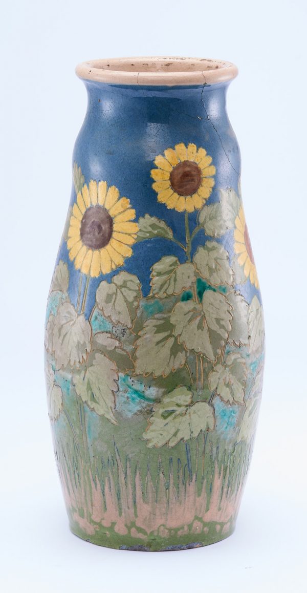 213/681: Gr. Vase "Sonnenblumen", Jugendstil, wohl deutsch um 1900