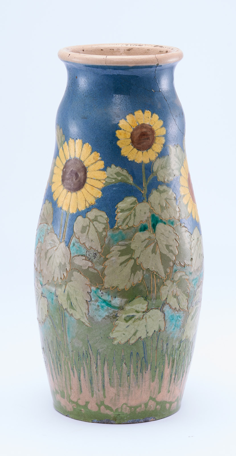 213/681: Gr. Vase "Sonnenblumen", Jugendstil, wohl deutsch um 1900