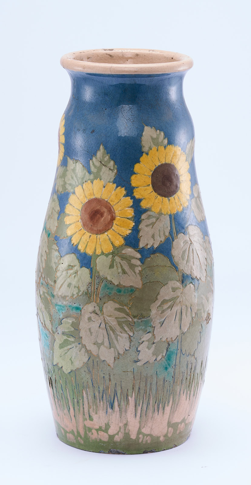 213/681: Gr. Vase "Sonnenblumen", Jugendstil, wohl deutsch um 1900 – Bild 2